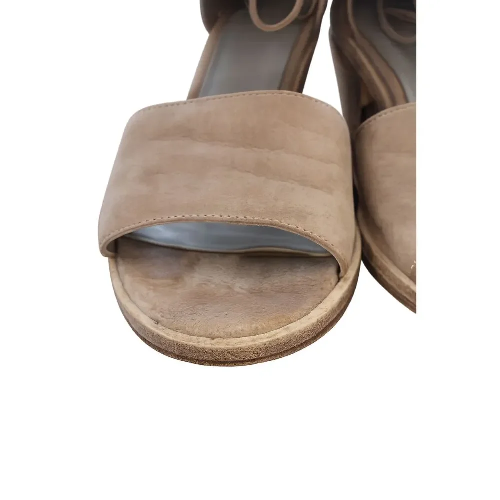 Eileen Fisher Tan Suede Block Heel Sandals Size 8.5 Lace  Open-Toe Comfort